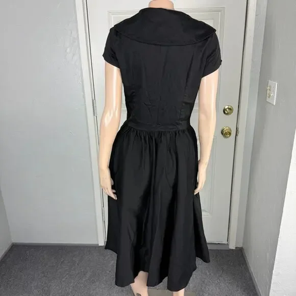 Pinup Couture Womens Dress Large Retro Pinup Cotton Blend Collar S/S Stretch H7 - Picture 4 of 8